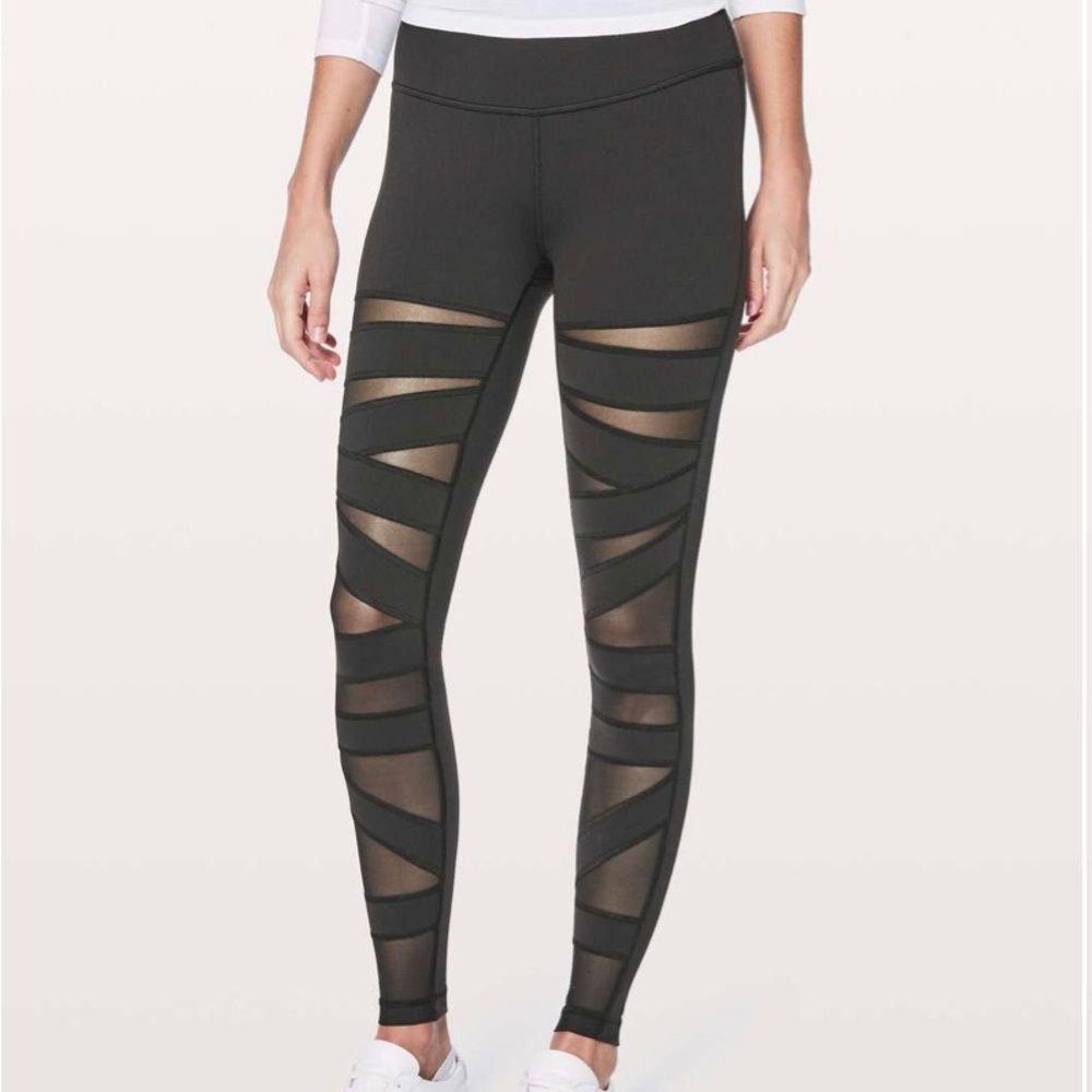 Lululemon Wunder Under Tech Mesh Size 4 Black High Rise 28” Like New!